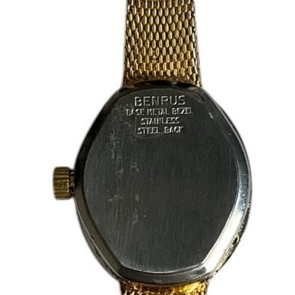 Vintage Benrus Gold Silver Mesh Oval Face Rhinestone Bow Accent Stainless Steel - Picture 4 of 11